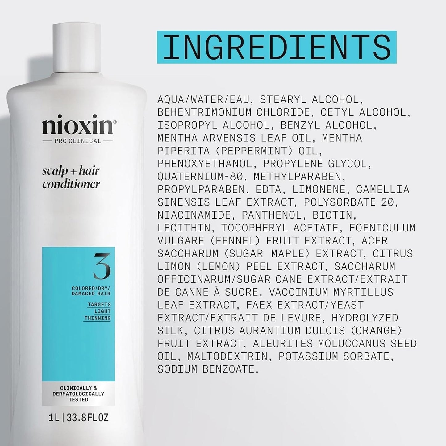 Nioxin System 3 Scalp + Hair Thickening Conditioner for Colored, Dry (33.8 fl oz