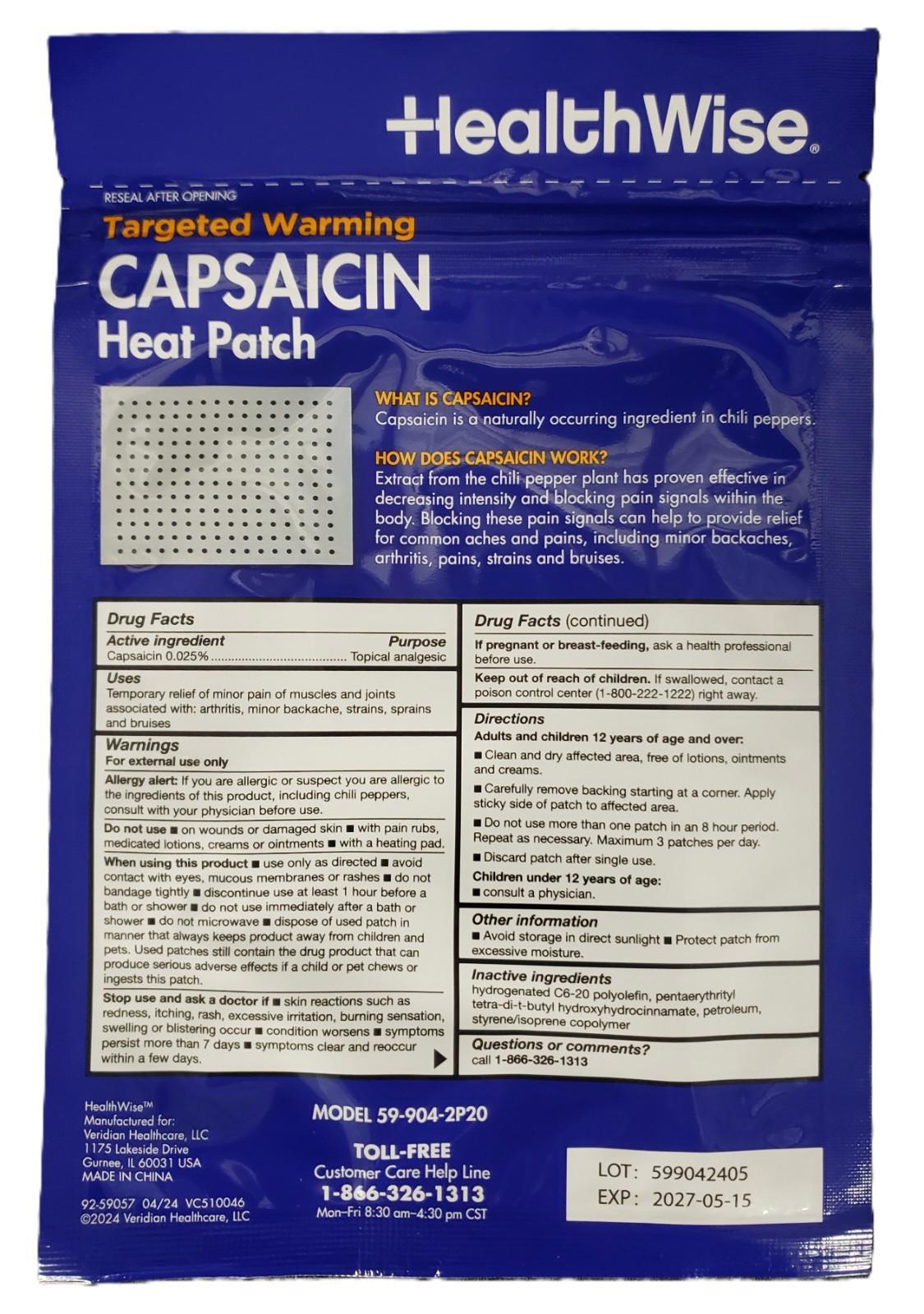 ** HealthWise Targeted Warming Capsaicin Heat Patch- 20 CNT (10 PK)