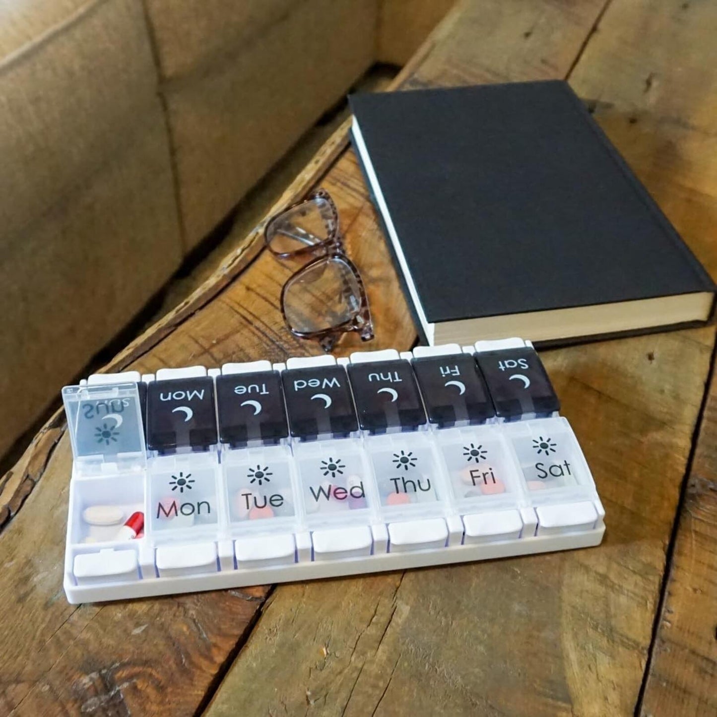 EZY DOSE Push Button (7-Day) Pill Case, AM/PM, Removable Trays