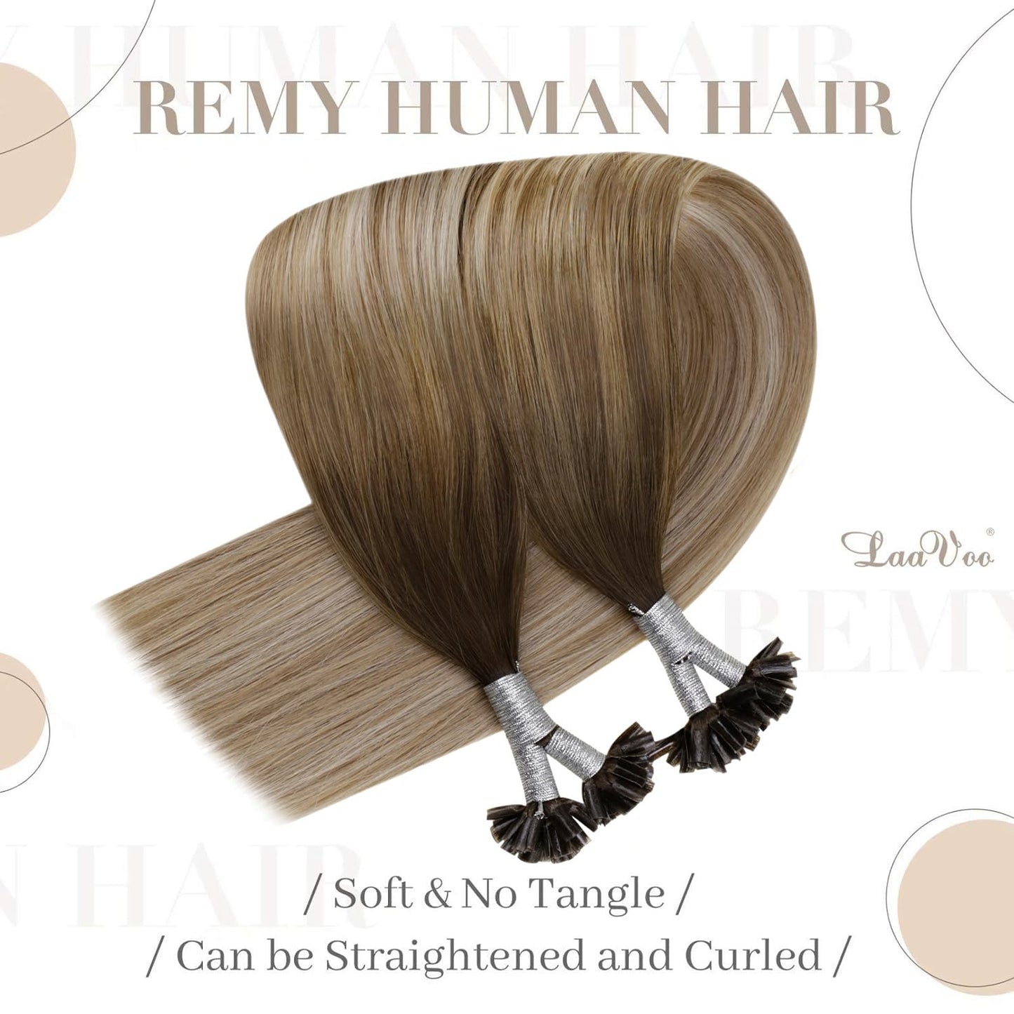 Laavoo U Tip Hair Extensions Real Human Hair - Medium Brown Ombre, Golden Blonde Balayage, Platinum Blonde - 20Inch, 50G/S