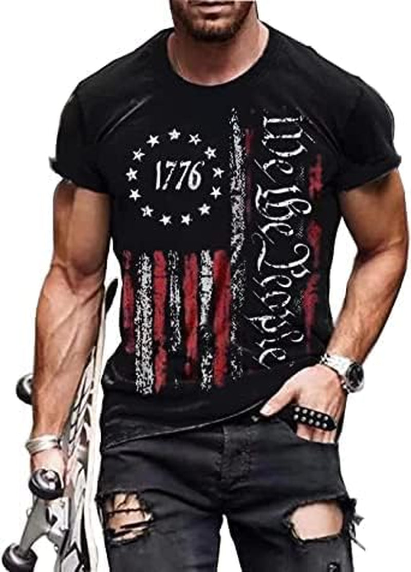 Men American Flag Patriotic Eagle T Shirt 4Th of July Skull round Neck Short Sleeve