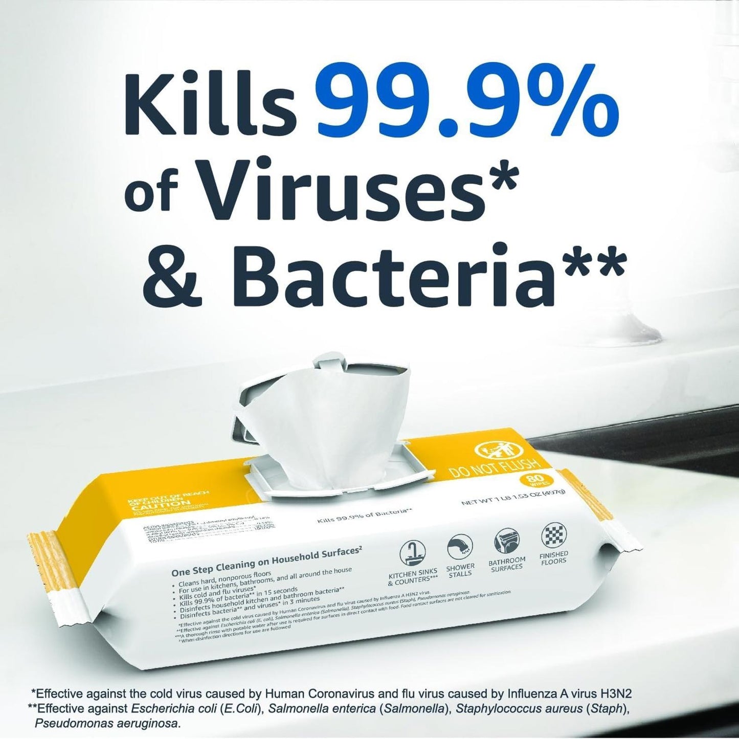 ** Amazon Basics Disinfecting Wipes, Lemon & Fresh Air Scent,4 pack (80 each)