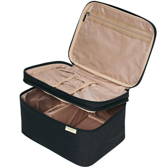 ** NISHEL Large Double Layer Travel Makeup Bag Women, Cosmetic Case, Black