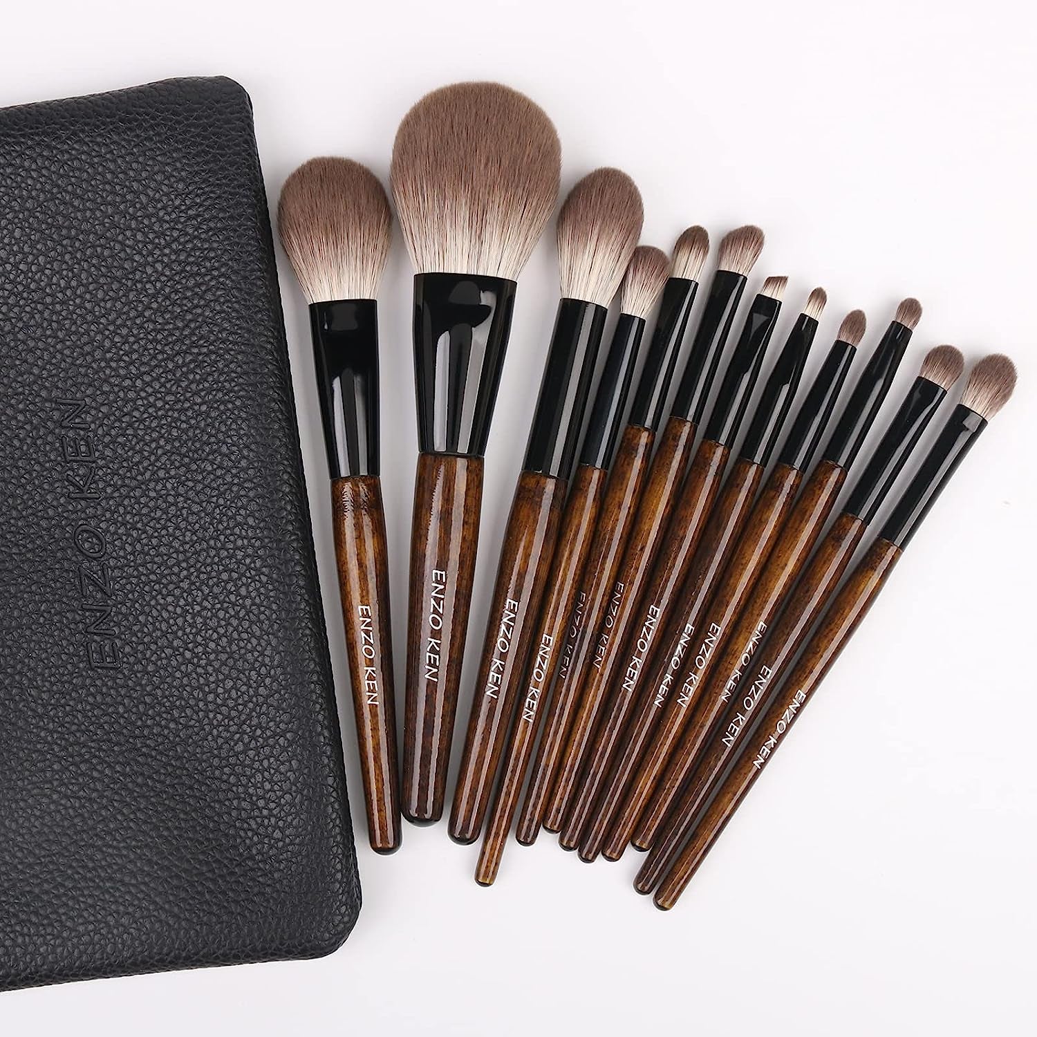 ENZO KEN Natural Goat Hair Makeup Brush Set with Case, Natural Makeup Brushes, Natural Bristle Makeup Brushes, Natural Hair Makeup Brushes Set Professional, Walnut Cosmetic Brushes Makeup Set - MONI