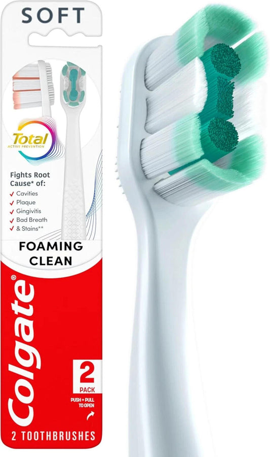** Colgate Total Active Prevention Foaming Clean Soft Toothbrushes, 2 pack