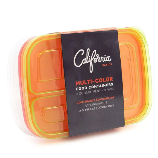 3pk California Basics 3-Compartment Multi-Color Portion Food Storage