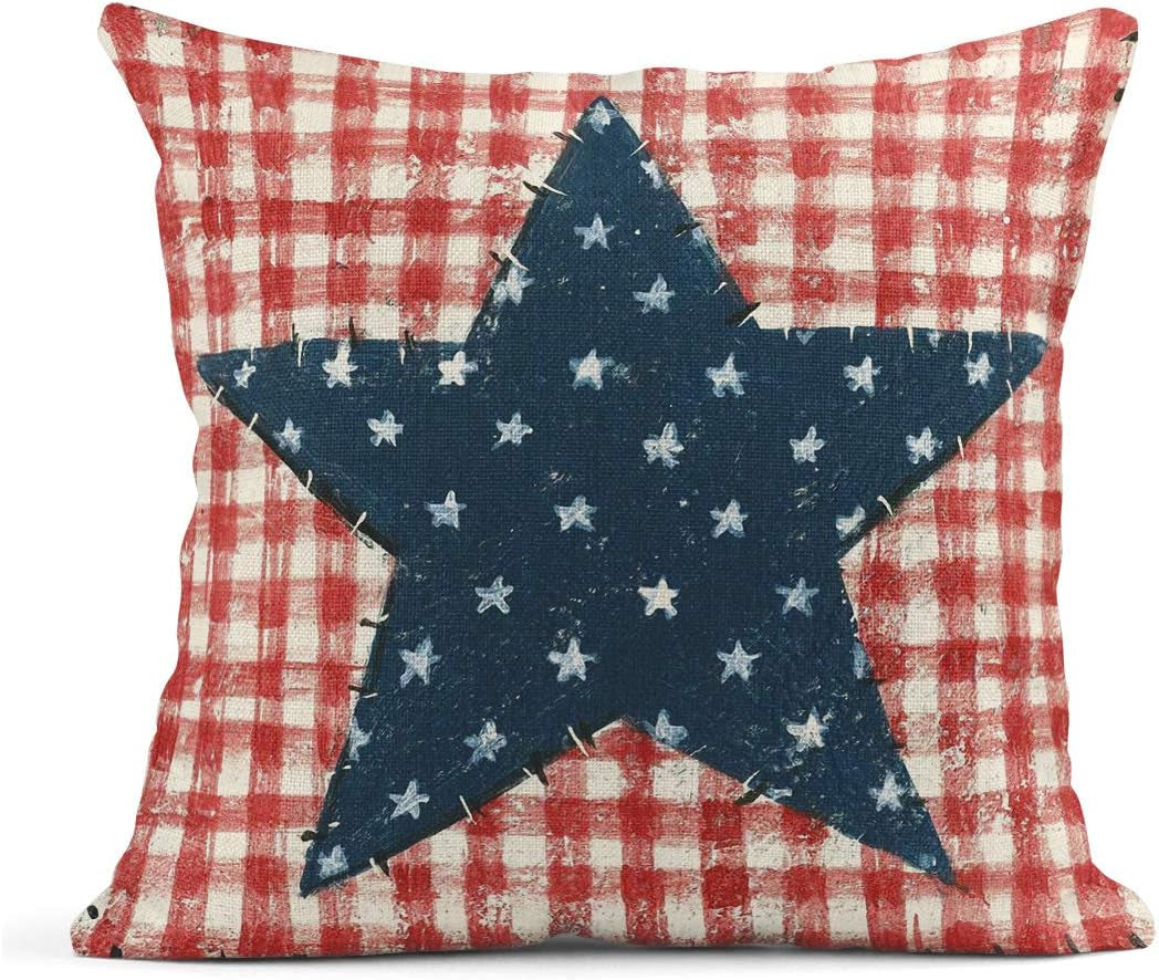 Artsocket Set of 4 Linen Throw Pillow Covers Day 4Th of July Independence Decorative Pillow Cases Home Decor Square 18X18 Inches Pillowcases