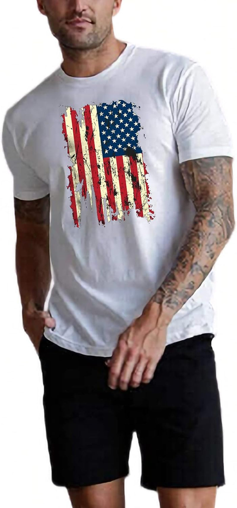 Men American Flag Patriotic Eagle T Shirt 4Th of July Skull round Neck Short Sleeve