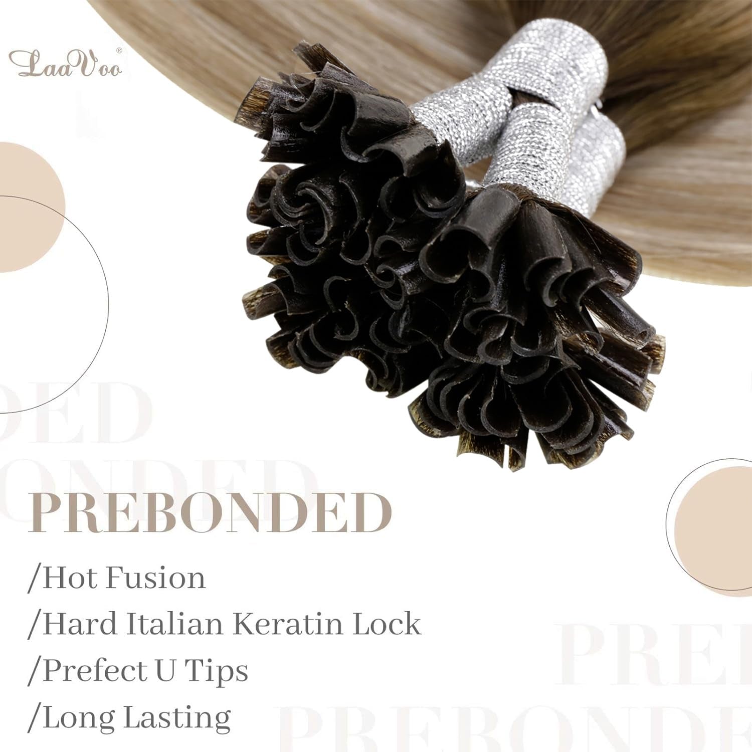 Laavoo U Tip Hair Extensions Real Human Hair - Medium Brown Ombre, Golden Blonde Balayage, Platinum Blonde - 20Inch, 50G/S