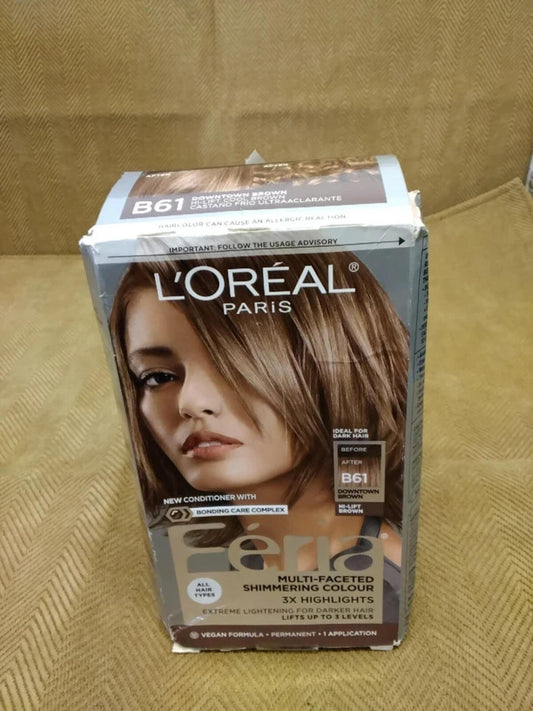 L'Oreal Feria Shimmering Permanent Hair Color, B61 Downtown Brown (box damage)