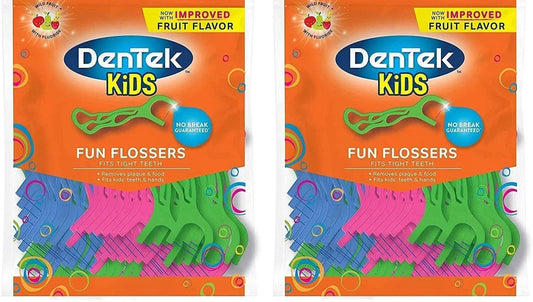 Open Box - DenTek Kids Fun Flossers, Removes Food & Plaque, 75 Count, 2 pack