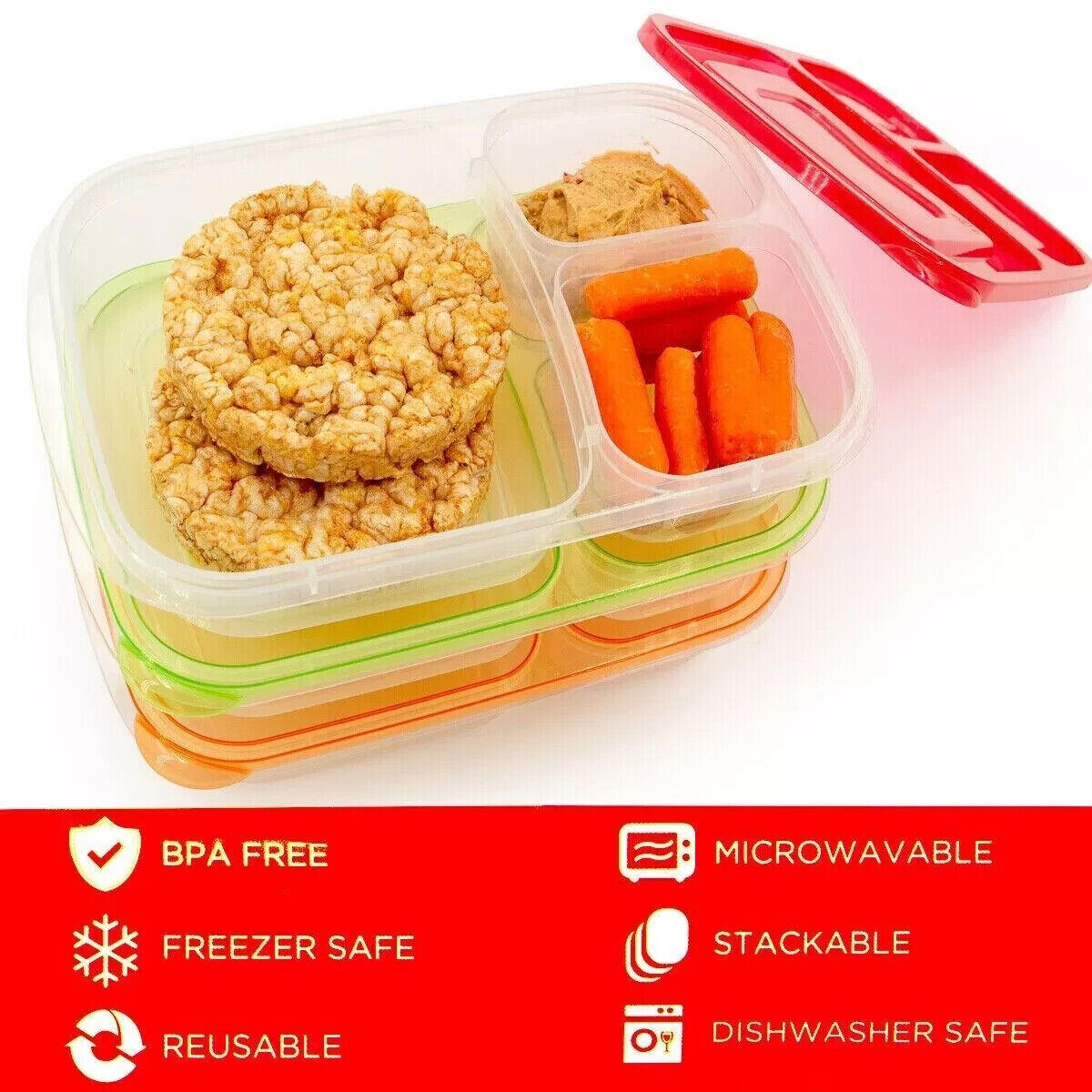 3pk California Basics 3-Compartment Multi-Color Portion Food Storage