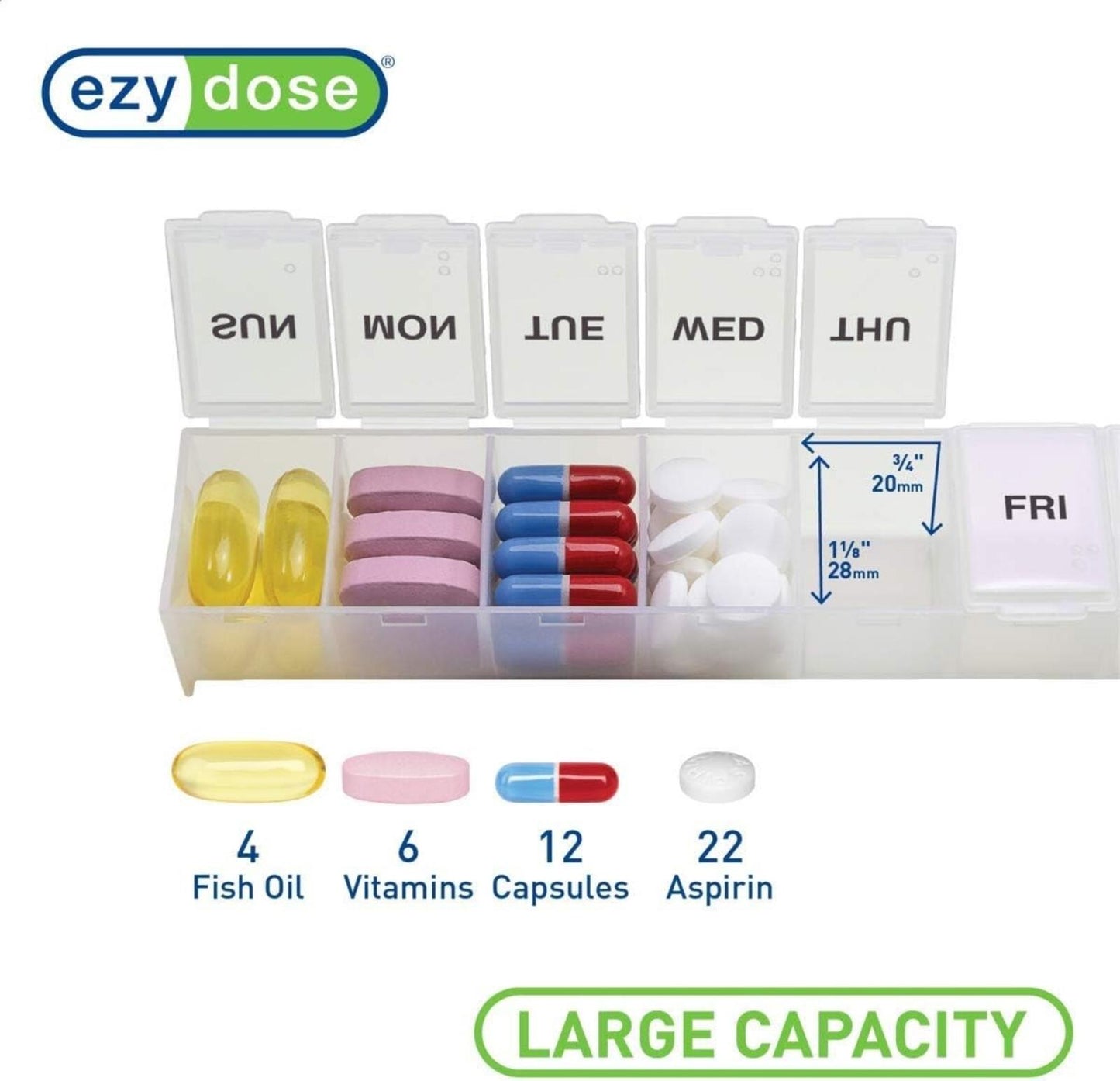 EZY DOSE Weekly (7-Day) Daily Pill Organizer, Vitamin Planner, and Medicine