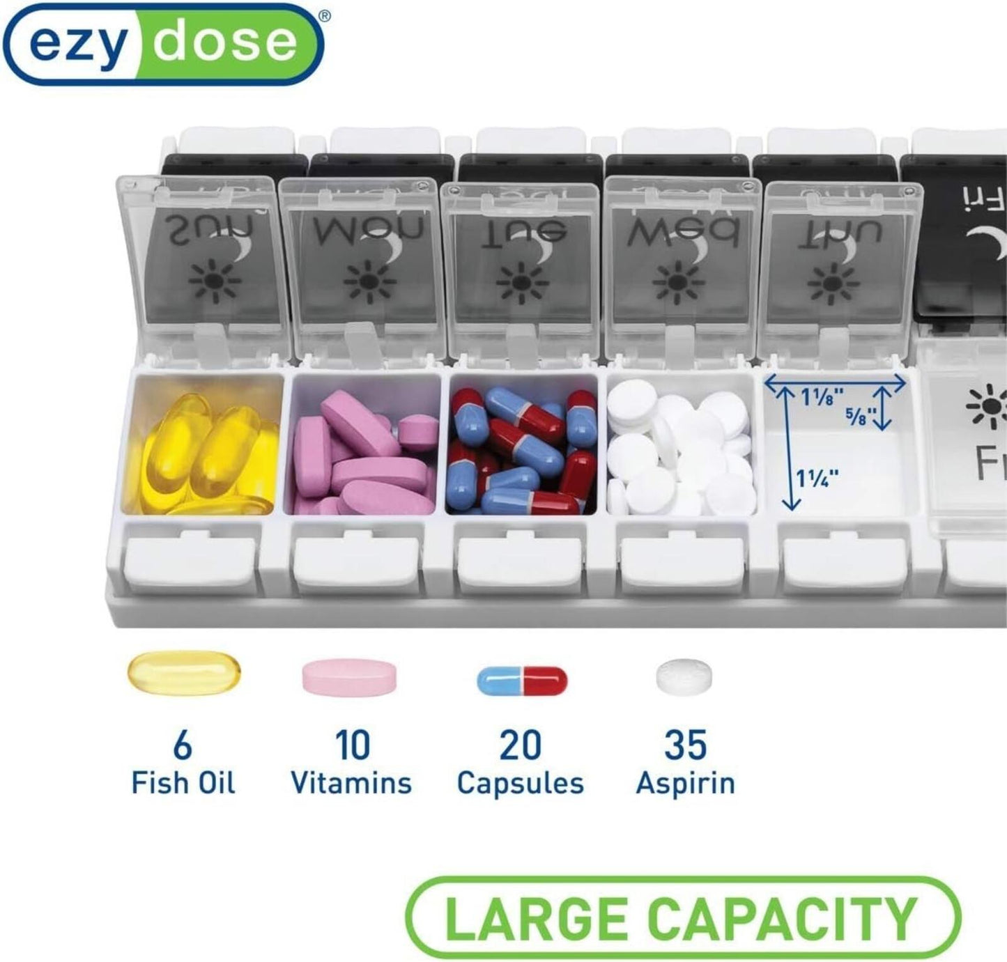 EZY DOSE Push Button (7-Day) Pill Case, AM/PM, Removable Trays