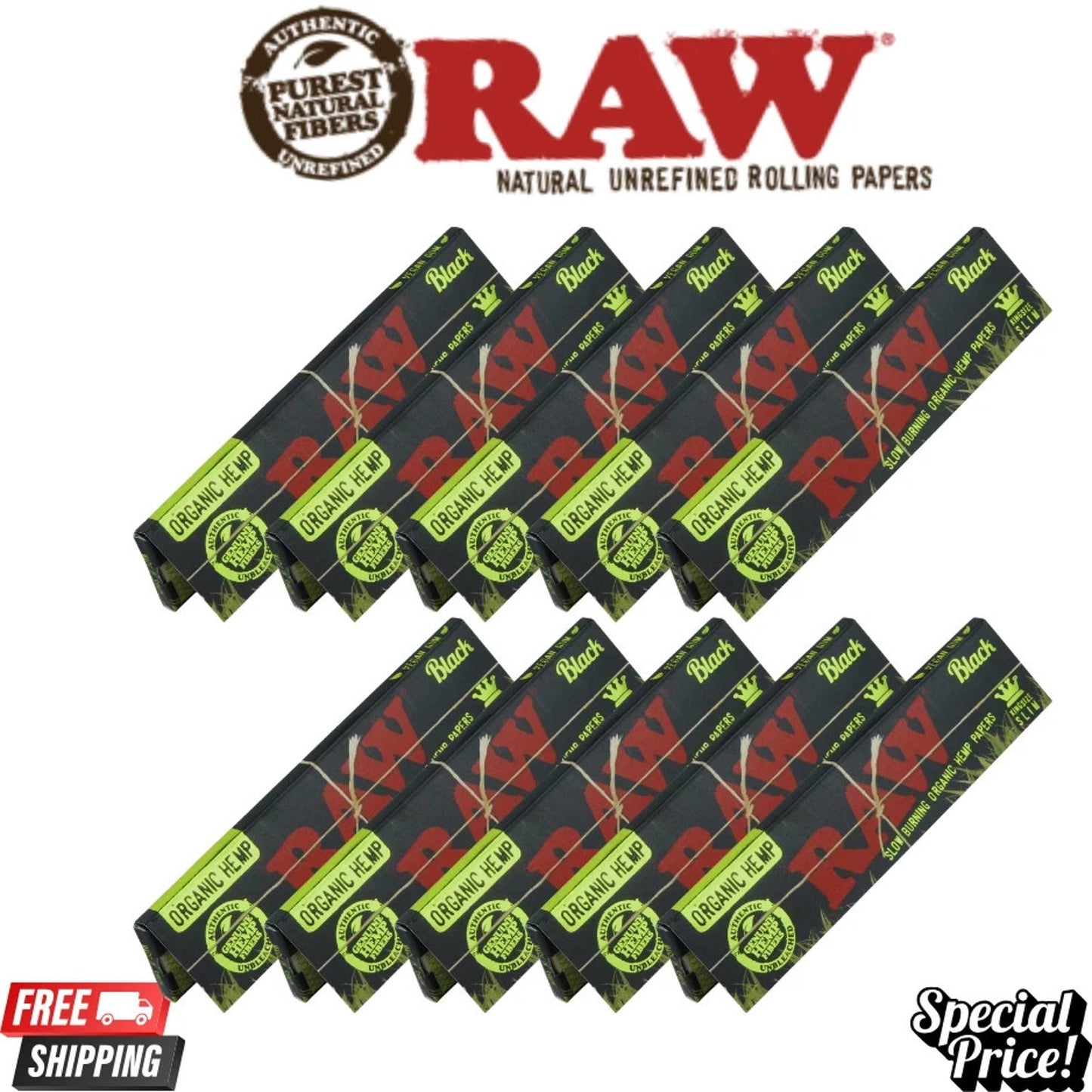 ** Raw Black Organic King Size Rolling Papers (10 pack) (32 ct each)