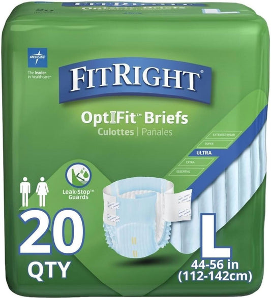 ** Open Box-FitRight OptiFit Ultra Adult Briefs w/ Tabs Heavy Absorb, Large 20CT
