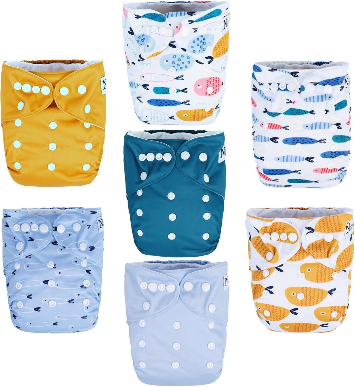Open Box- Nora's Nursery Cloth Diapers 7 Pack with 7 Inserts & 1 Wet Bag
