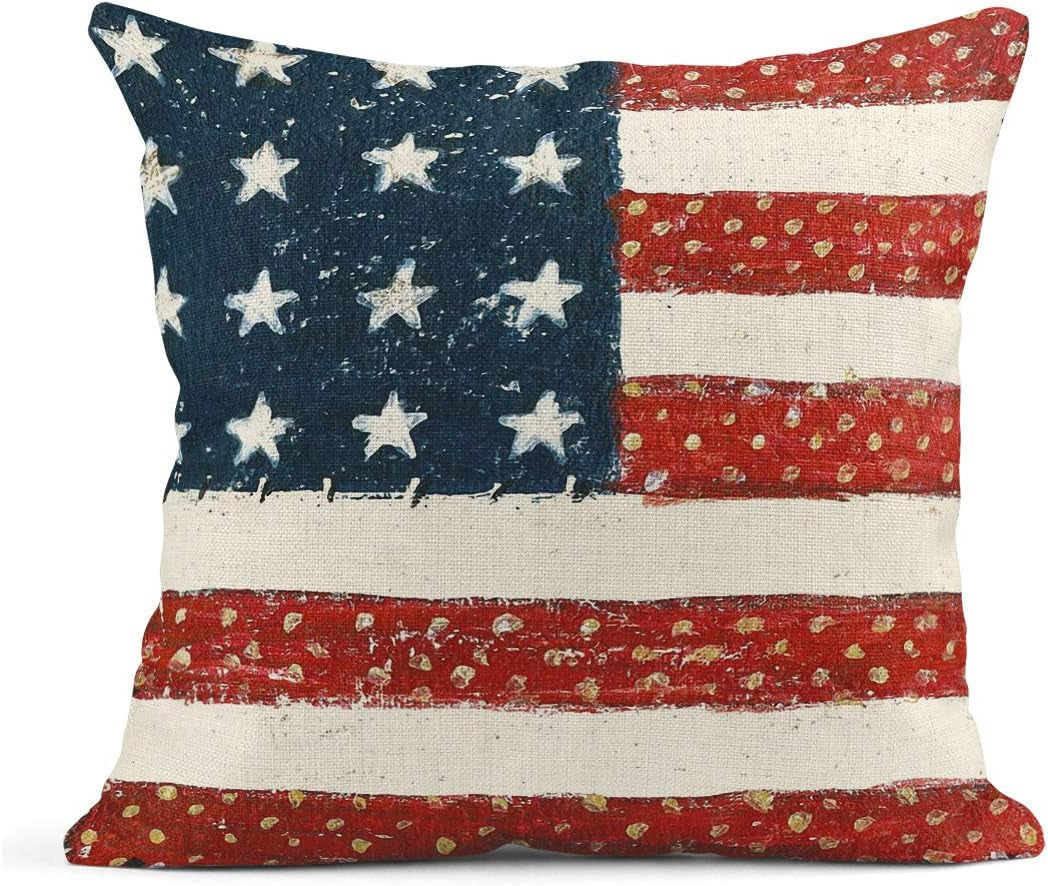 Artsocket Set of 4 Linen Throw Pillow Covers Day 4Th of July Independence Decorative Pillow Cases Home Decor Square 18X18 Inches Pillowcases