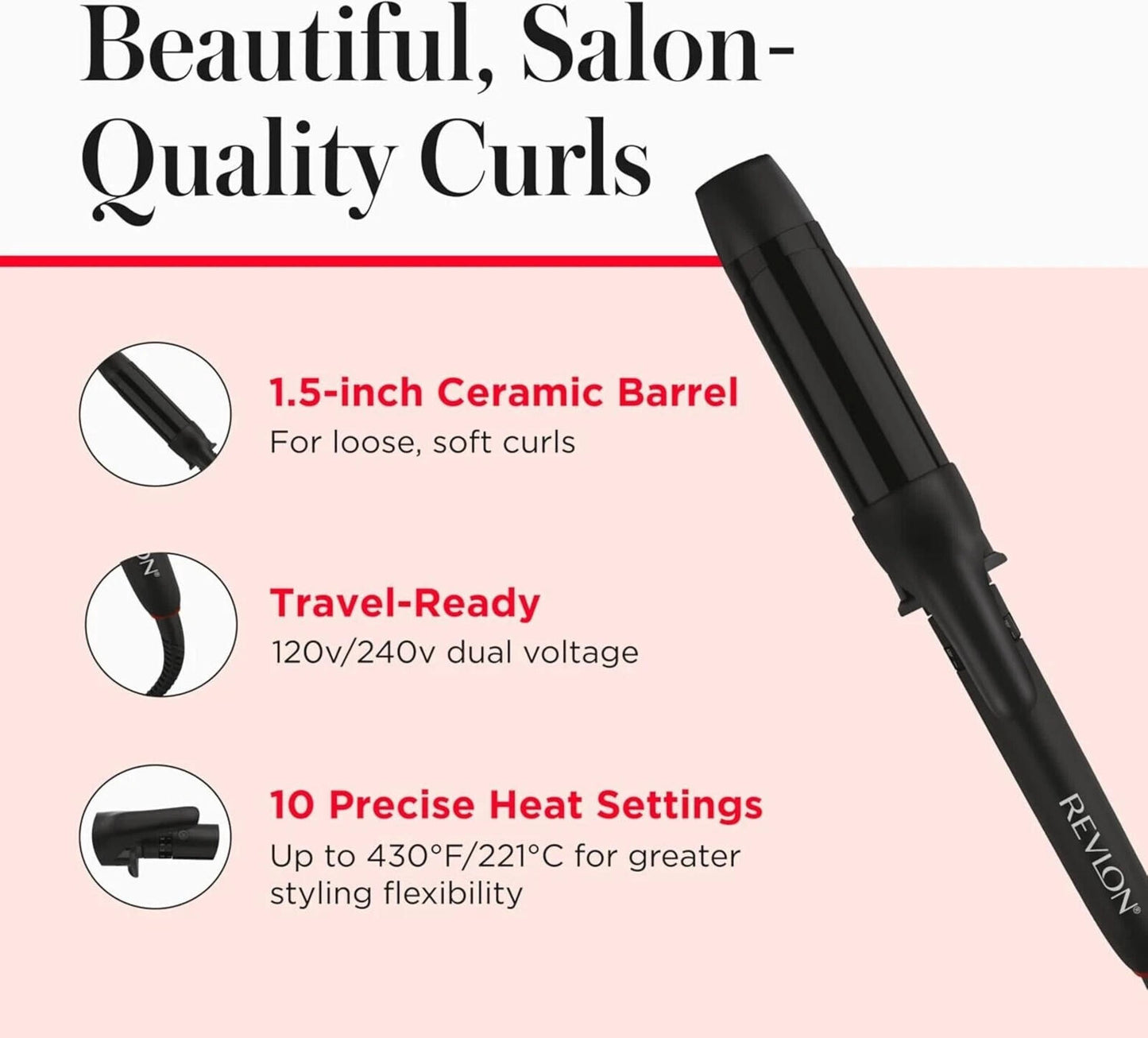 Open Box- REVLON SmoothStay CoconutOil Infused Hair Curling Iron Barrel  1 1/2"