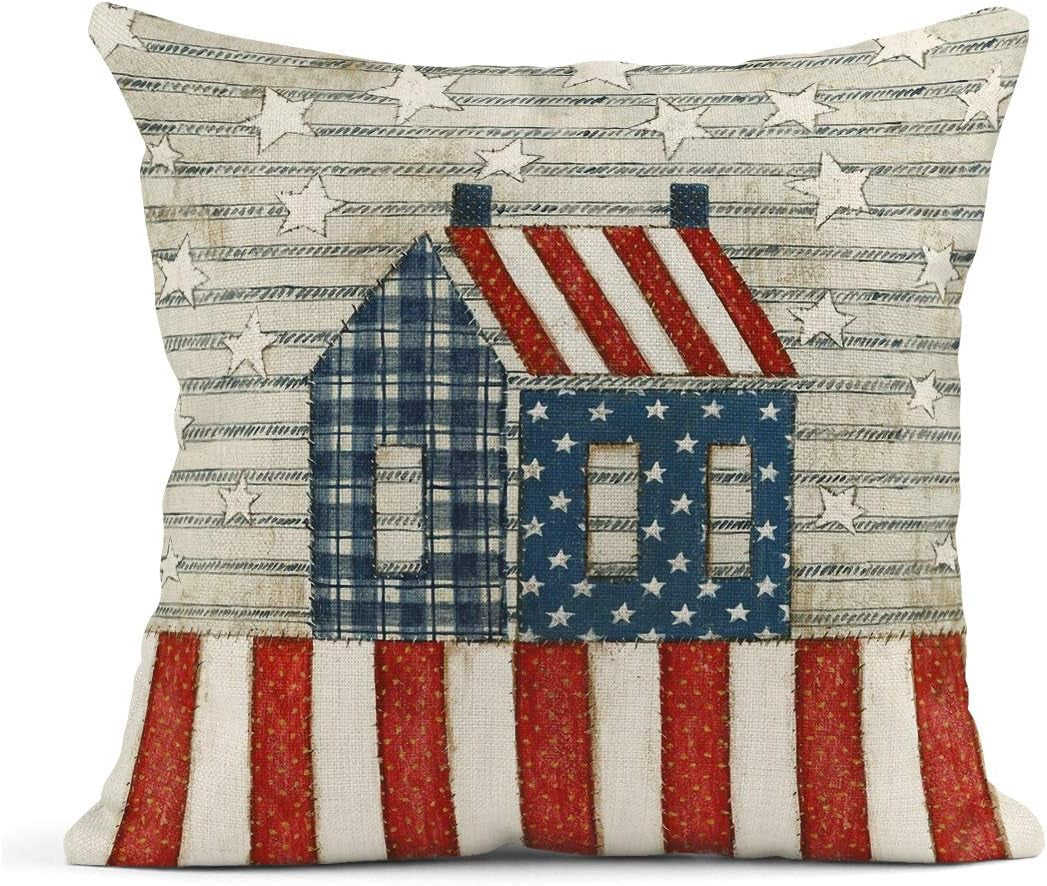 Artsocket Set of 4 Linen Throw Pillow Covers Day 4Th of July Independence Decorative Pillow Cases Home Decor Square 18X18 Inches Pillowcases