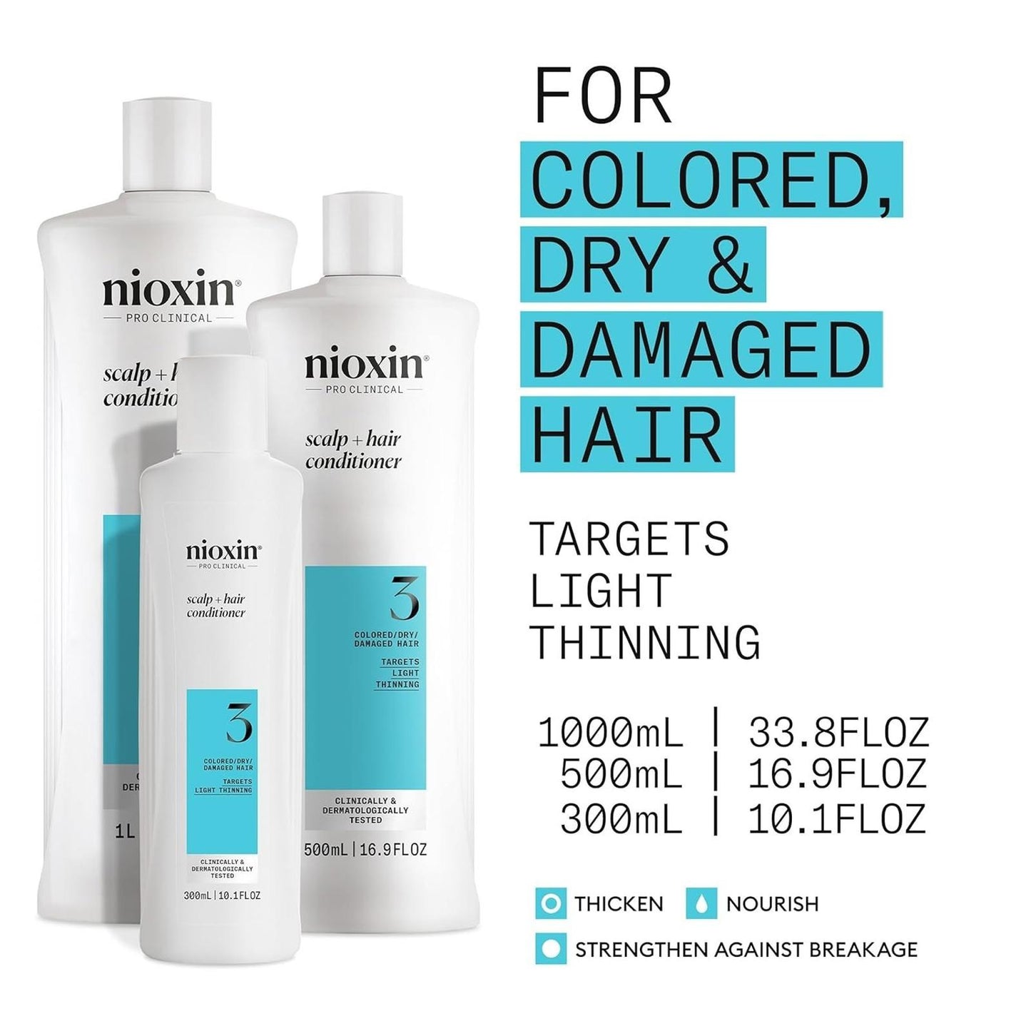 Nioxin System 3 Scalp + Hair Thickening Conditioner for Colored, Dry (33.8 fl oz