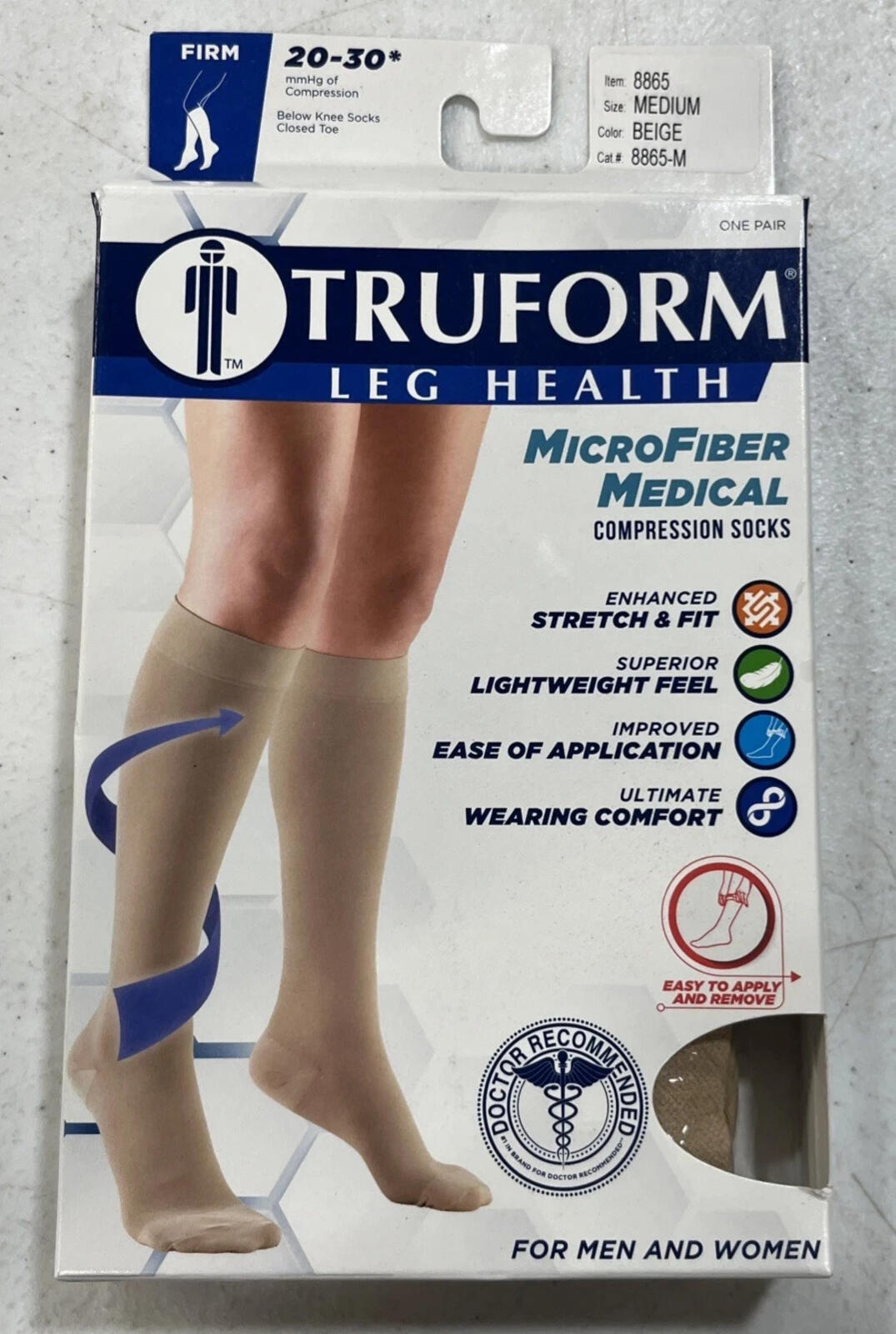 Truform Compression Socks Size Medium For Men And Women- M beige