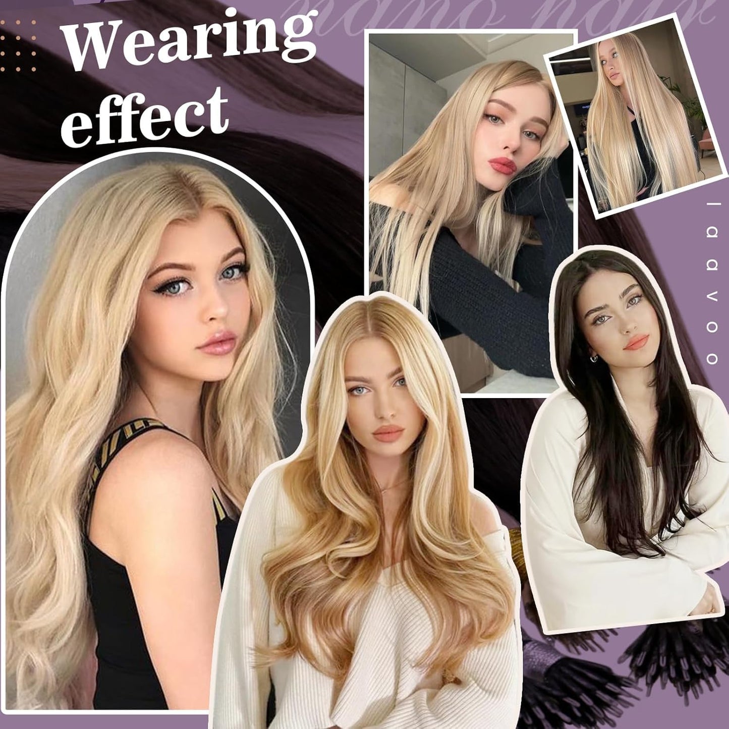 Laavoo U Tip Hair Extensions Real Human Hair - Medium Brown Ombre, Golden Blonde Balayage, Platinum Blonde - 20Inch, 50G/S