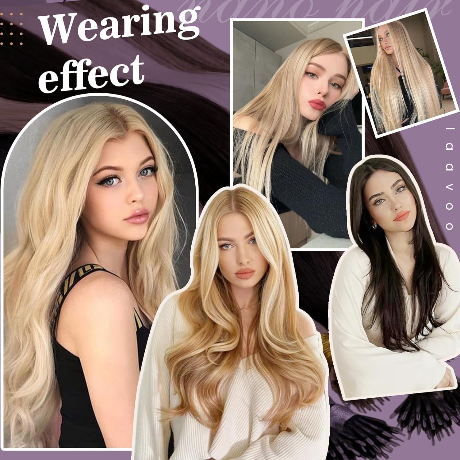 Laavoo U Tip Hair Extensions Real Human Hair - Medium Brown Ombre, Golden Blonde Balayage, Platinum Blonde - 20Inch, 50G/S