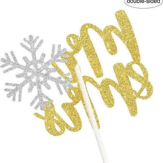 Gold Glitter Mr & Mrs Snowflake Cake Topper