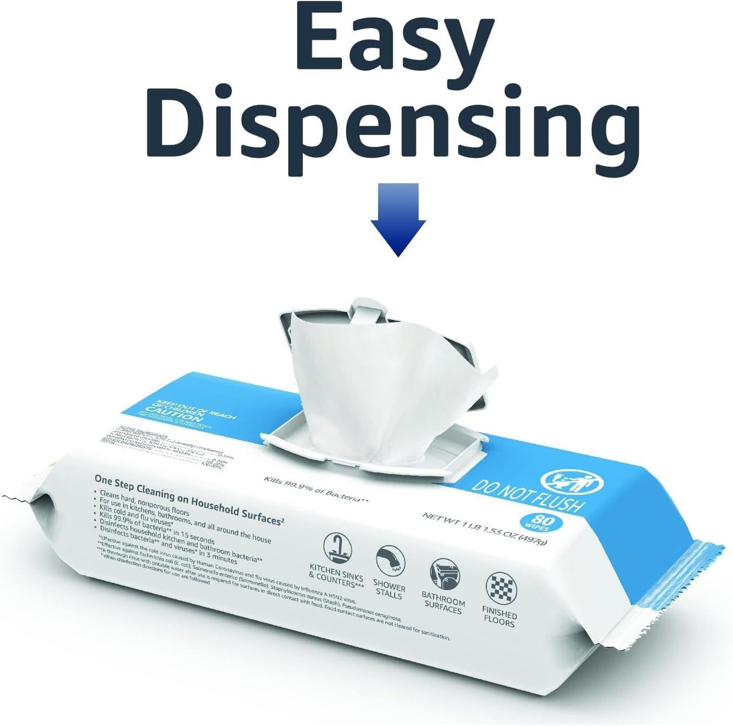 ** Amazon Basics Disinfecting Wipes, Lemon & Fresh Air Scent,4 pack (80 each)