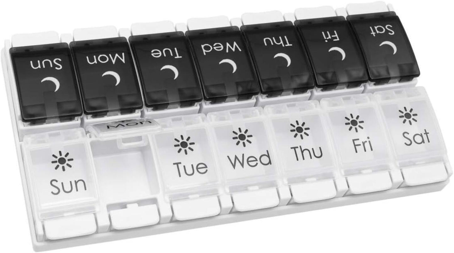 EZY DOSE Push Button (7-Day) Pill Case, AM/PM, Removable Trays