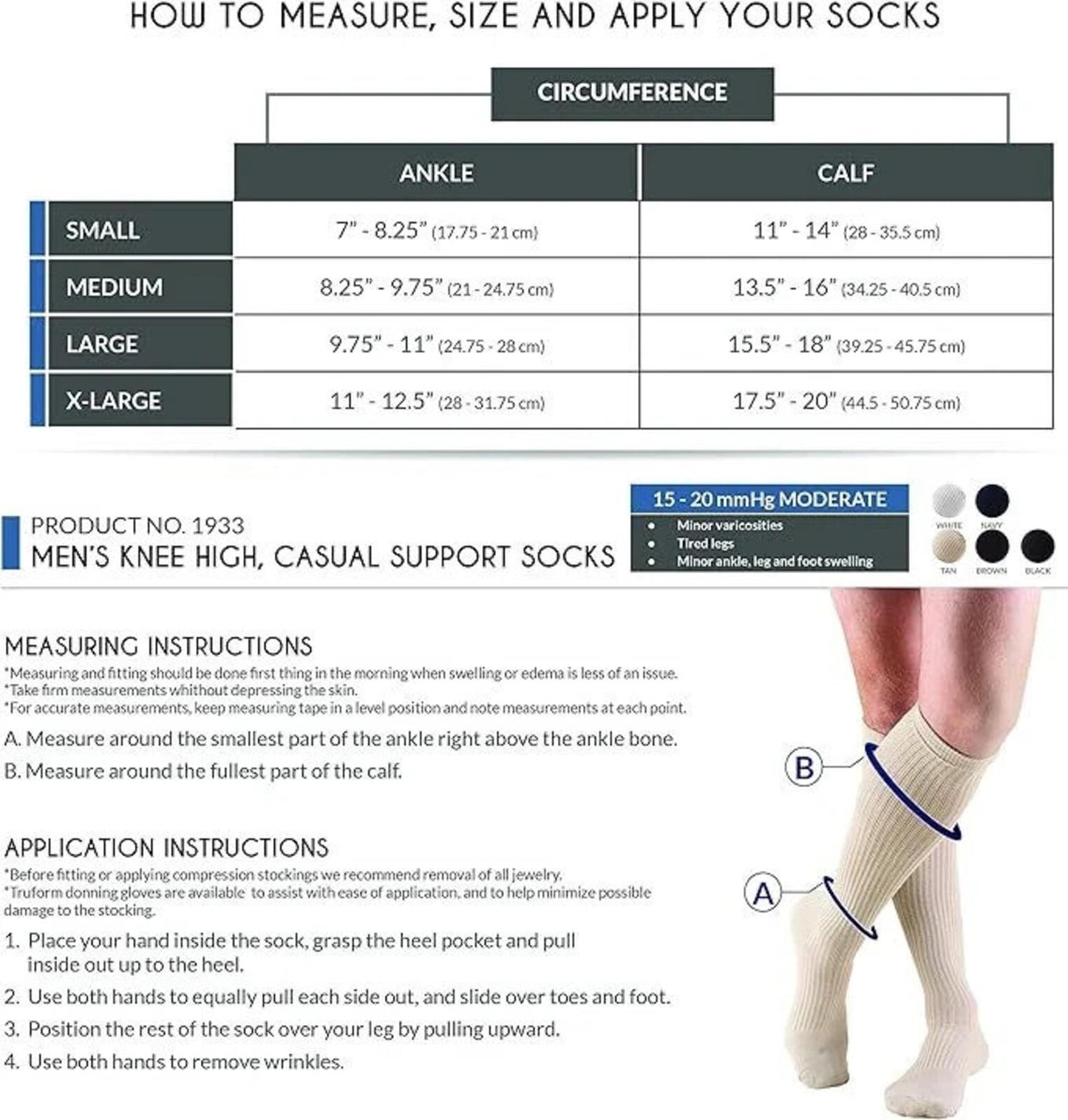 Open Box- Truform Compression Socks, Men's Athletic Socks, White Large