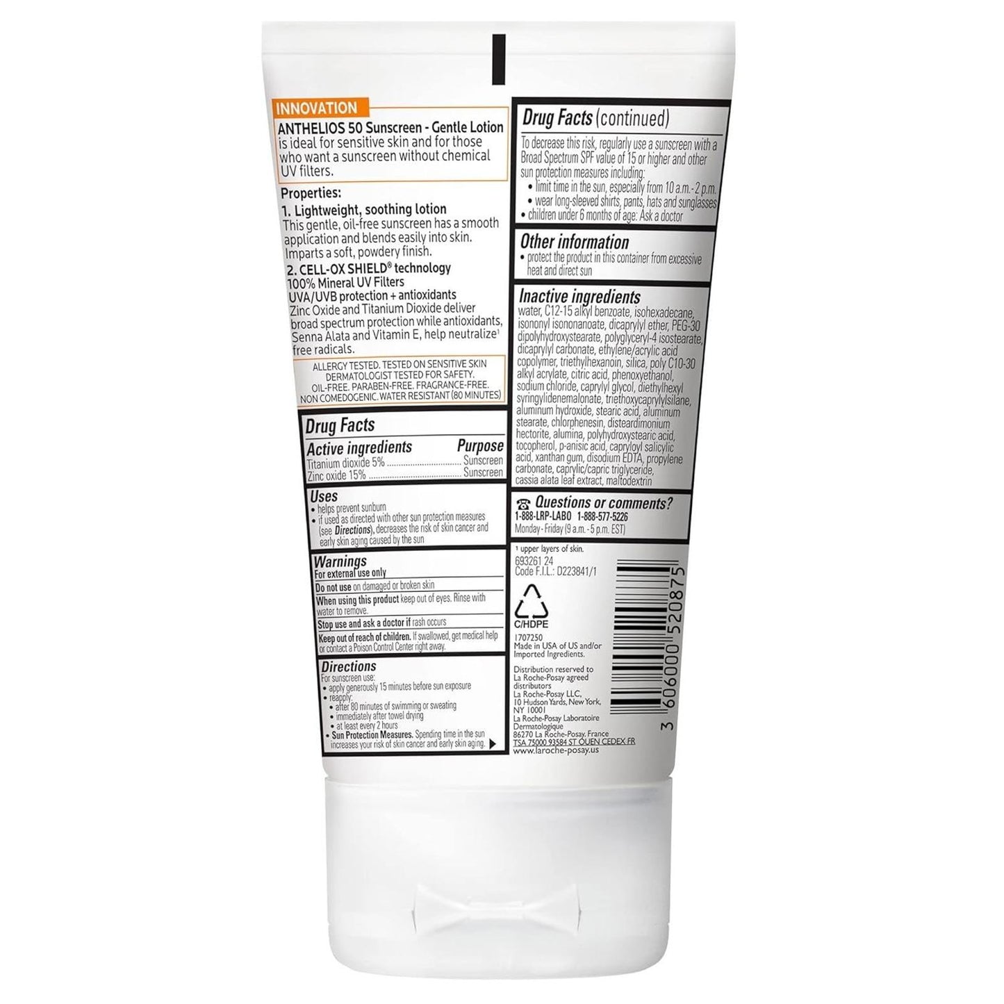 Open Box- La Roche-Posay Anthelios Mineral Sunscreen SPF 50 Gentle Lotion, 4 oz