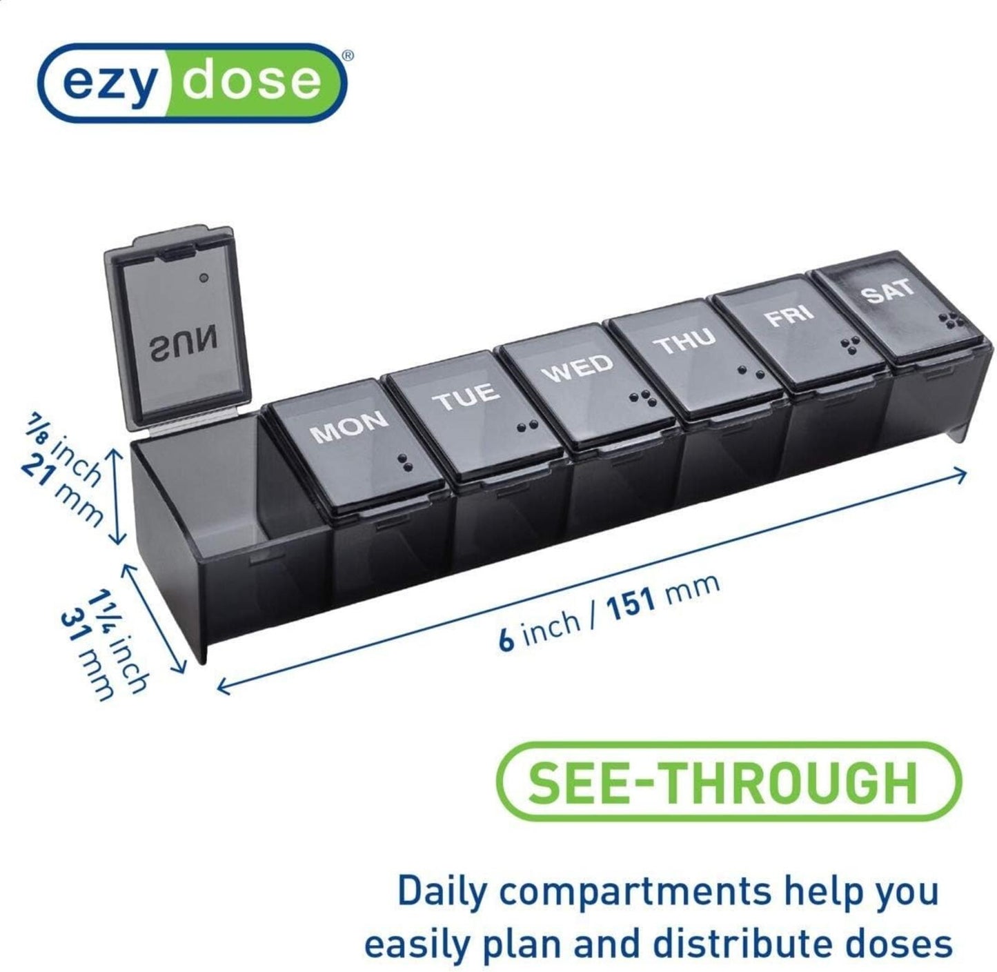 EZY DOSE Weekly (7-Day) Daily Pill Organizer, Vitamin Planner, and Medicine