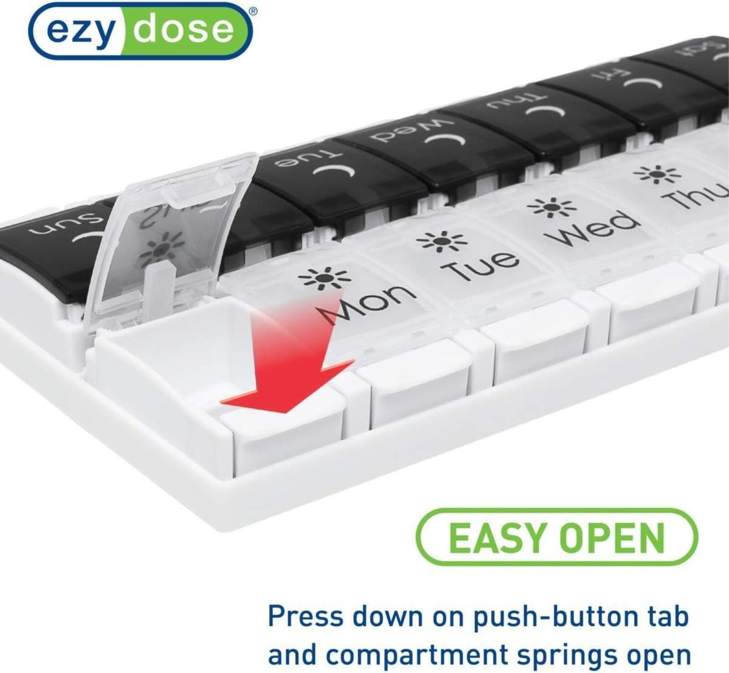 EZY DOSE Push Button (7-Day) Pill Case, AM/PM, Removable Trays
