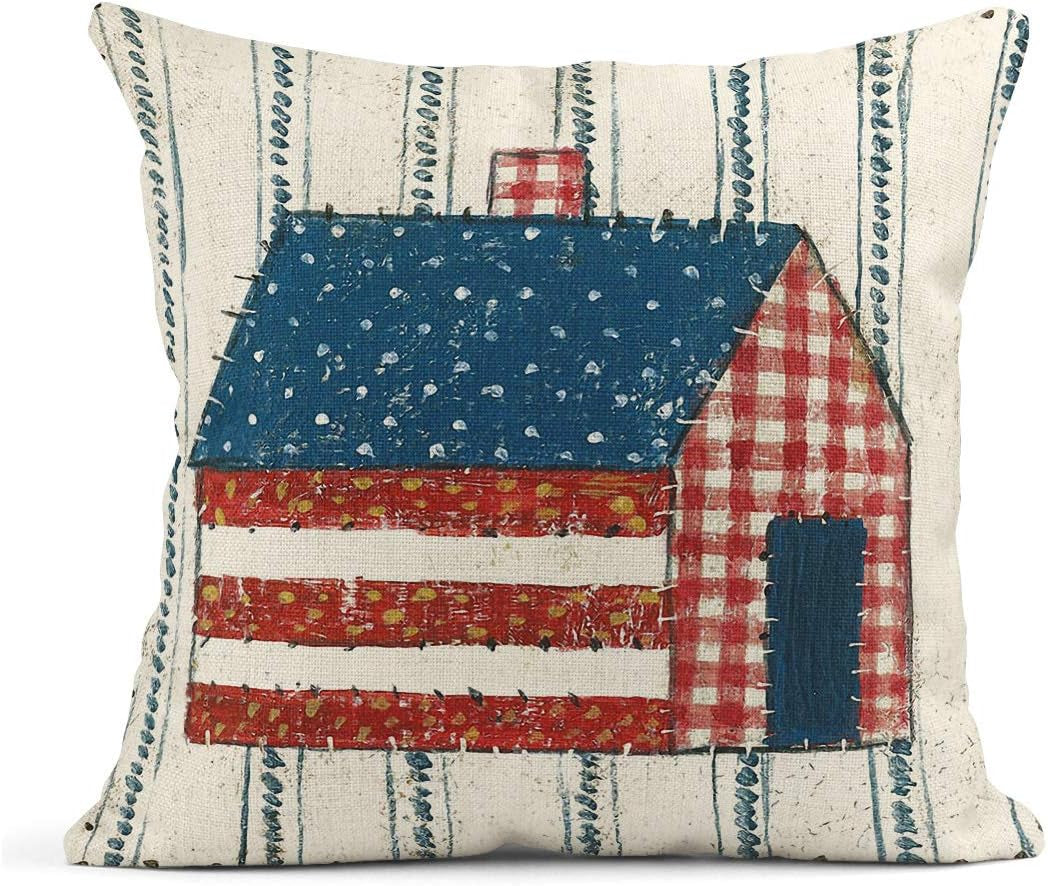 Artsocket Set of 4 Linen Throw Pillow Covers Day 4Th of July Independence Decorative Pillow Cases Home Decor Square 18X18 Inches Pillowcases